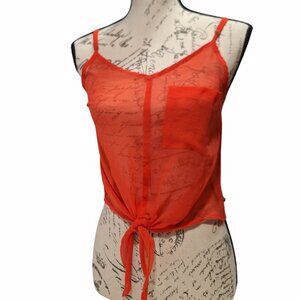 Kimchi Blue Womens Sheer Cami Tank Top Small Sweetheart Orange Bright Festival